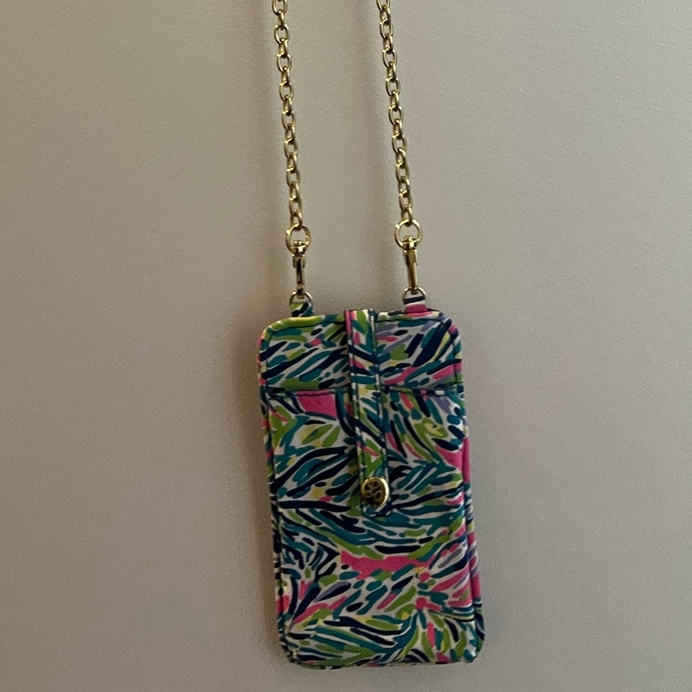 Lilly Pulitzer Colorful Patterned Crossbody Wallet with Gold Chain